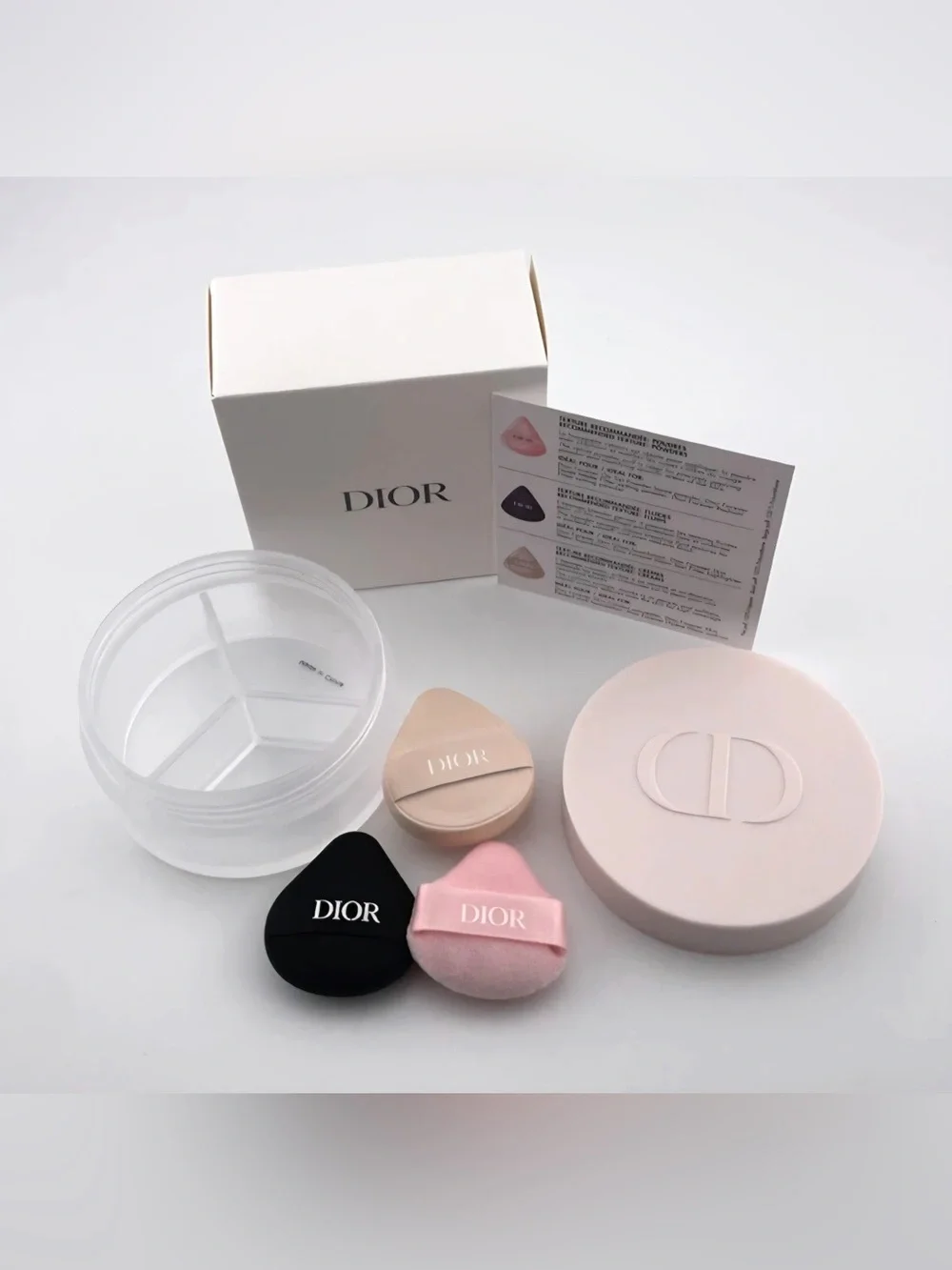 Dior Pink, Beige and Black Puff Trio with Case